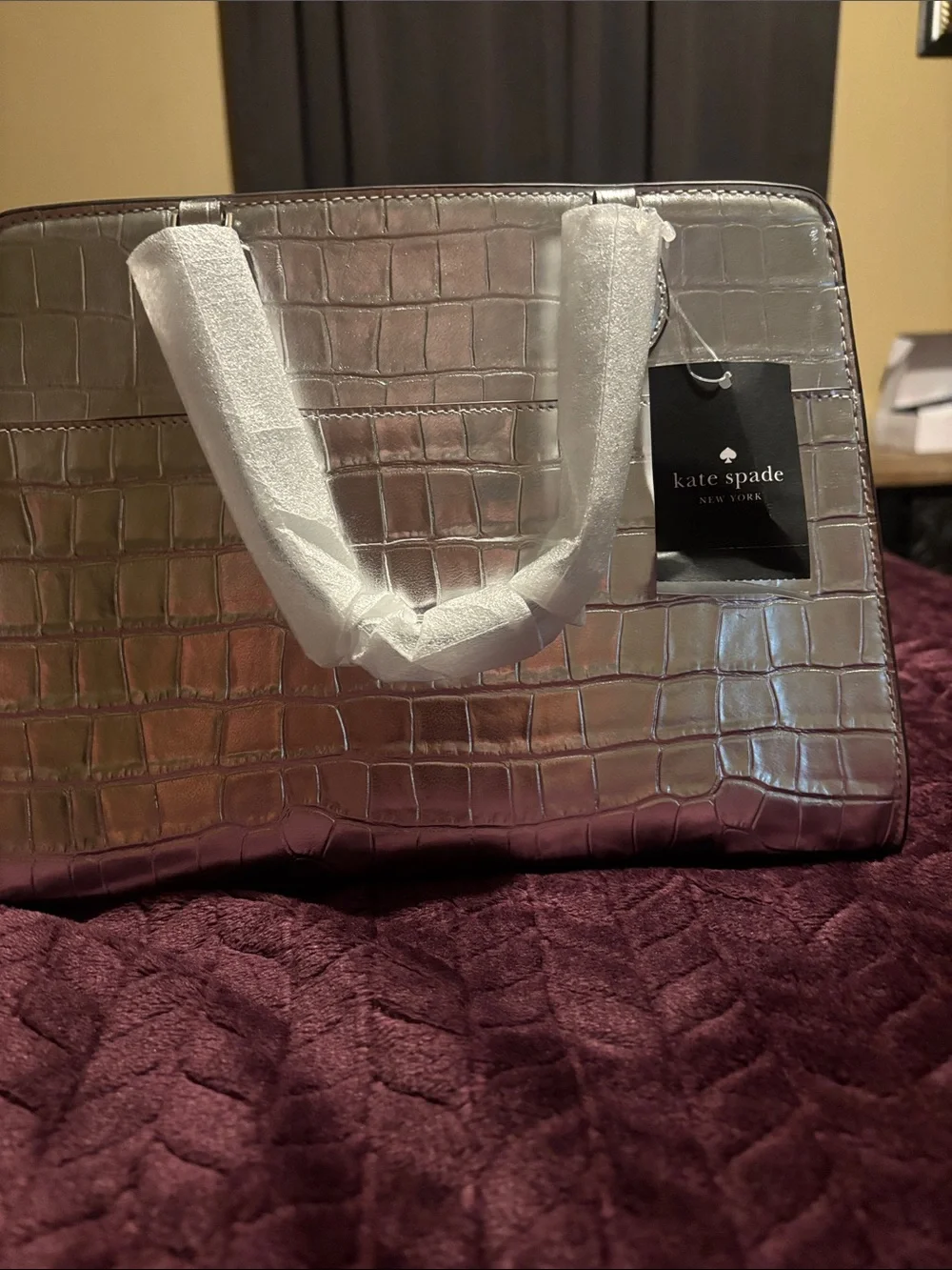 kate spade Metallic Silver Croc-Embossed Satchel
